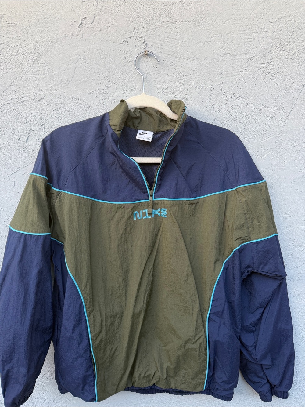 Nike Olive & Navy Quarter-Zip Windbreaker with Teal Piping